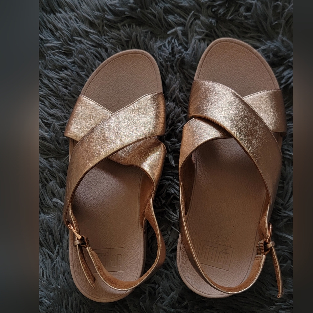 Rose Gold Cross Back Strap Fitflops